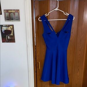 Blue Fit and Flare V-Neck Mini Dress